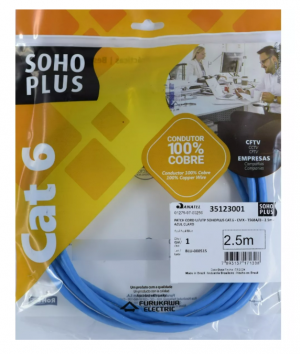 Patch cord cat6e 2,5m azul Sohoplus - Furukawa 